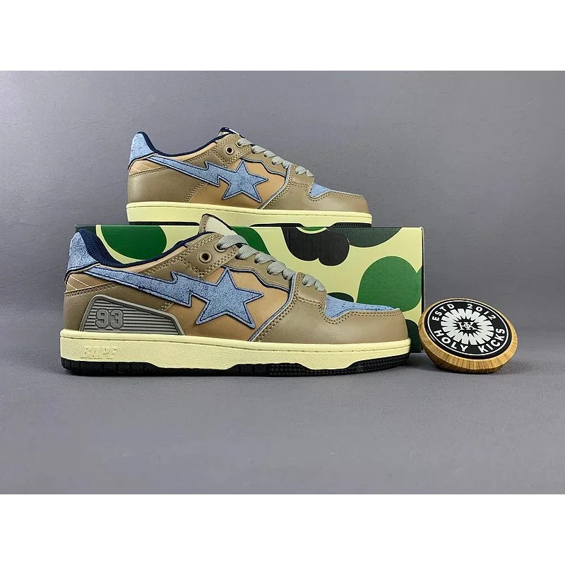 A Bathing Ape BAPE BAPE STA Olive Denim Star Sneakers Beige - 1