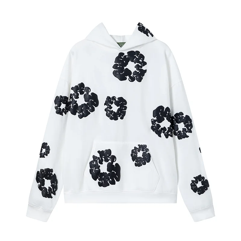 Other Unisex White with Black Floral Hoodie White - 1