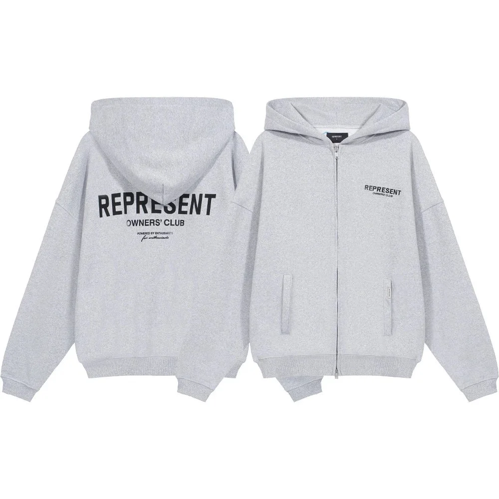 Represent Represent Owners Club Grey Zip-Up Hoodie Grey - 1