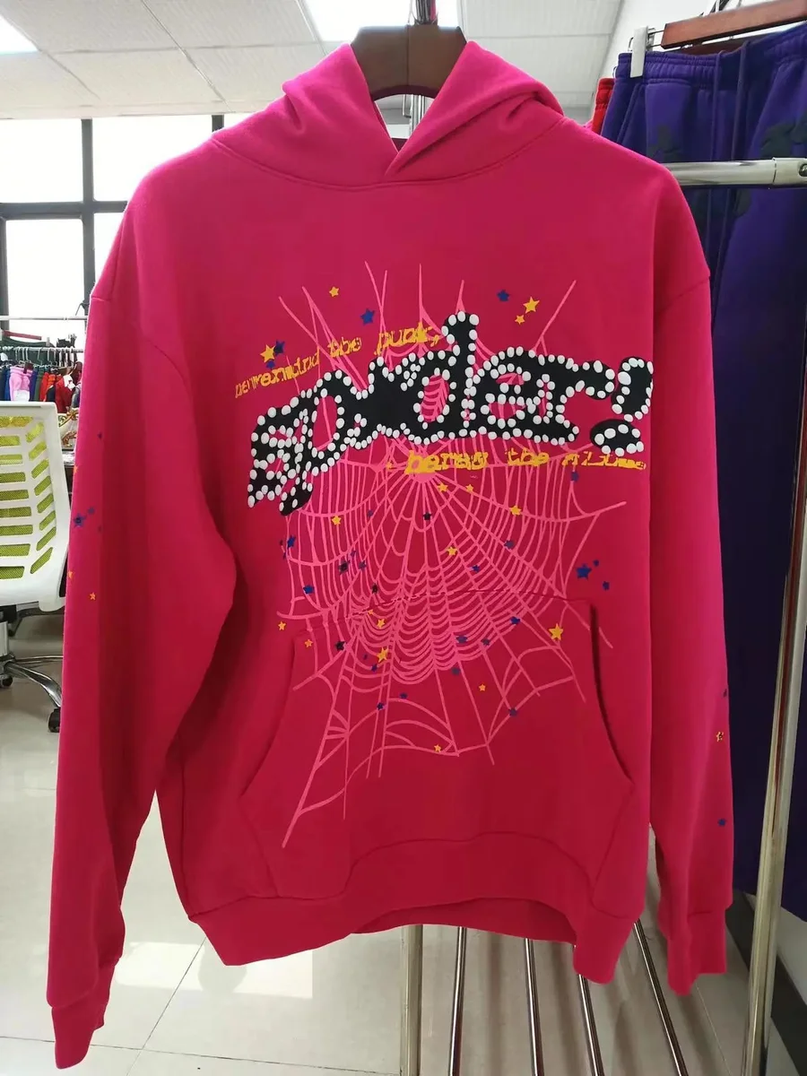 Other Unisex Spider Web Print Hoodie in 943 Rose Red Pink - 1