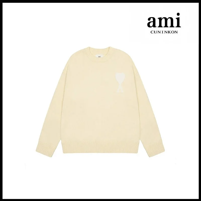 Ami Paris Ami Cuninkon 2115 Crewneck Knit Sweater Beige Beige - 1