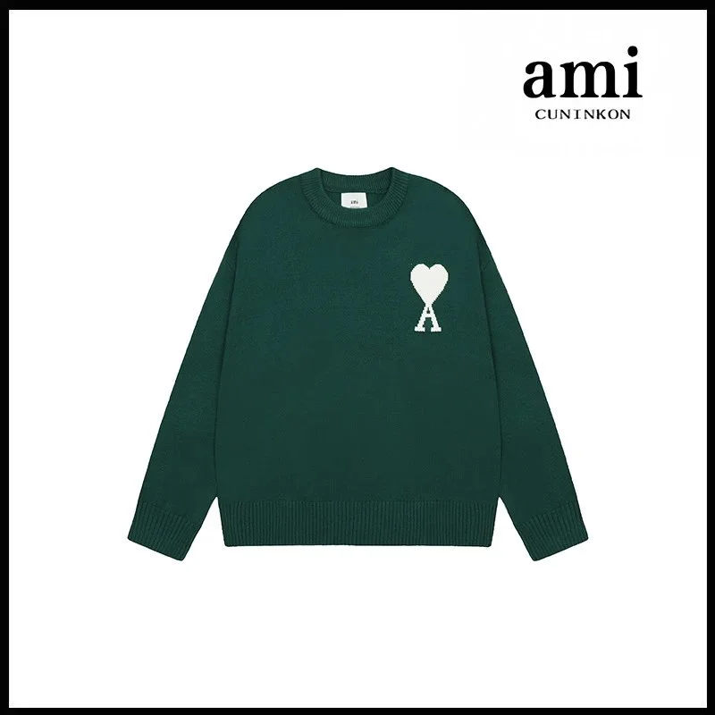 Ami Paris Ami Paris Ami de Coeur 2115 Crewneck Jacquard Wood Green Sweater Green - 1