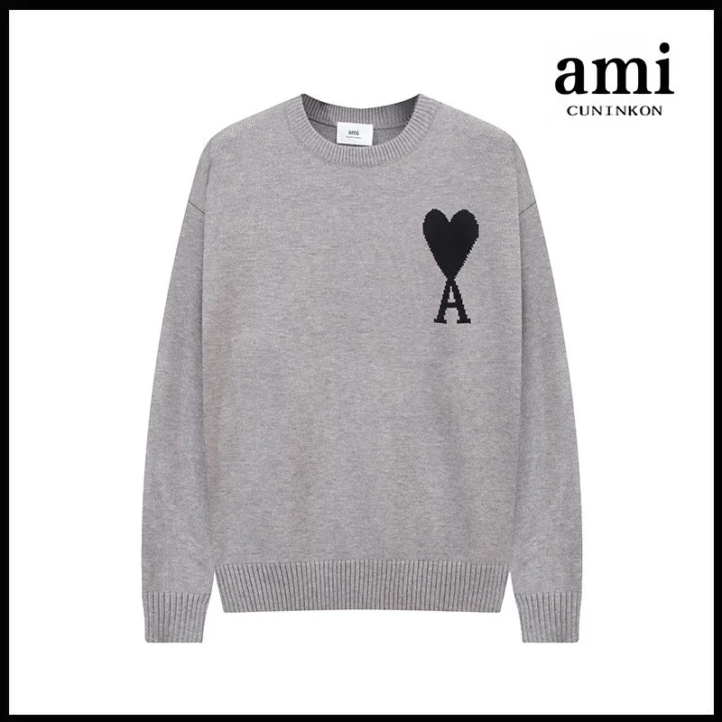 Ami Paris Ami Cuninkon A8 Crewneck Sweater Grey Black Logo Grey - 1