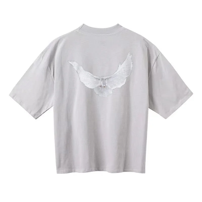 Other Unisex Cement White Embroidered Dove T-Shirt Grey - 1