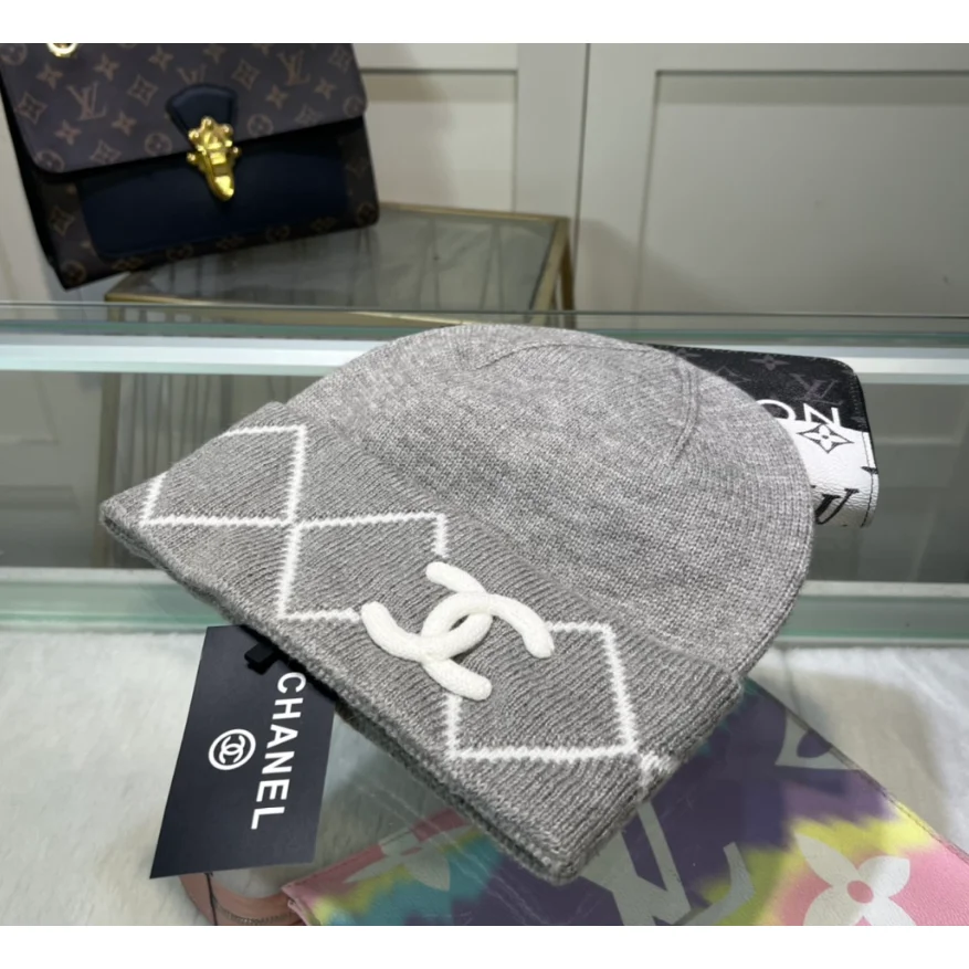 Chanel Grey CC Logo Beanie