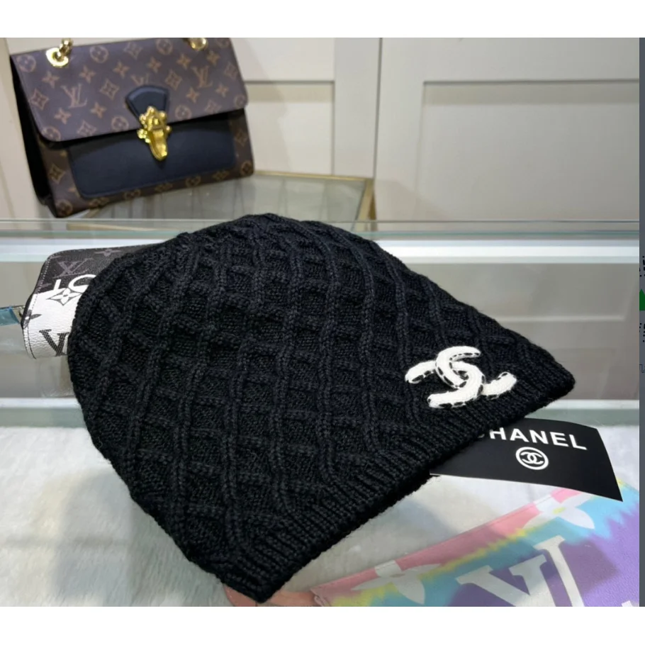 Chanel Black CC Logo Beanie