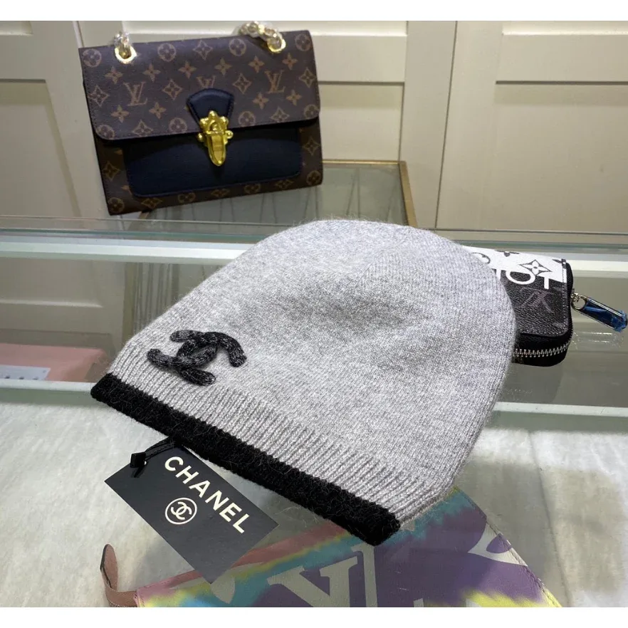 Chanel Grey CC Logo Beanie