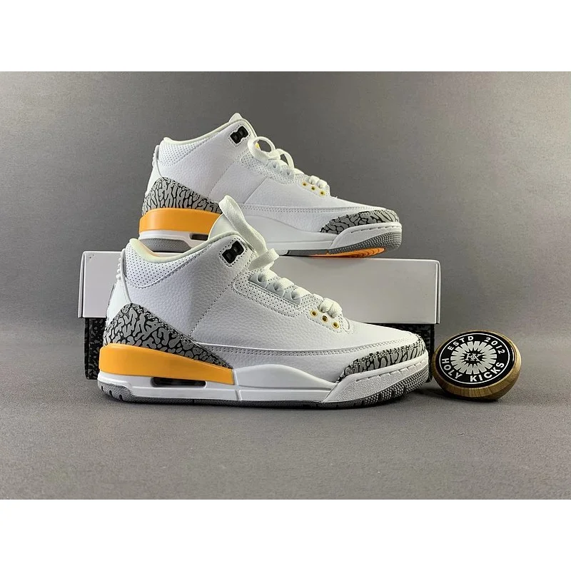 Jordan Nike Air Jordan 3 White Cement Yellow Basketball Sneakers White - 1