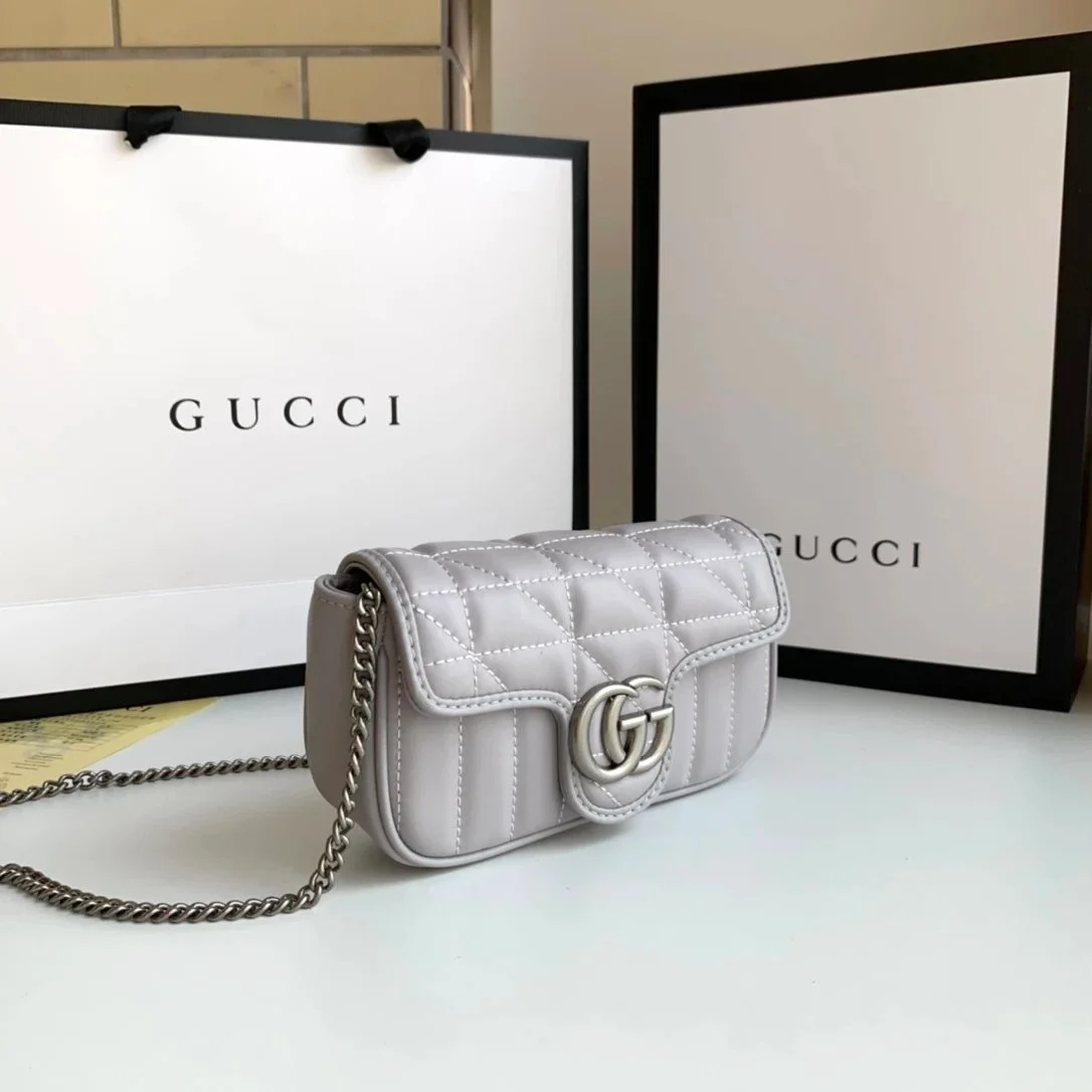Gucci Gucci Marmont Mini GG Leather Crossbody Bag Grey - 1