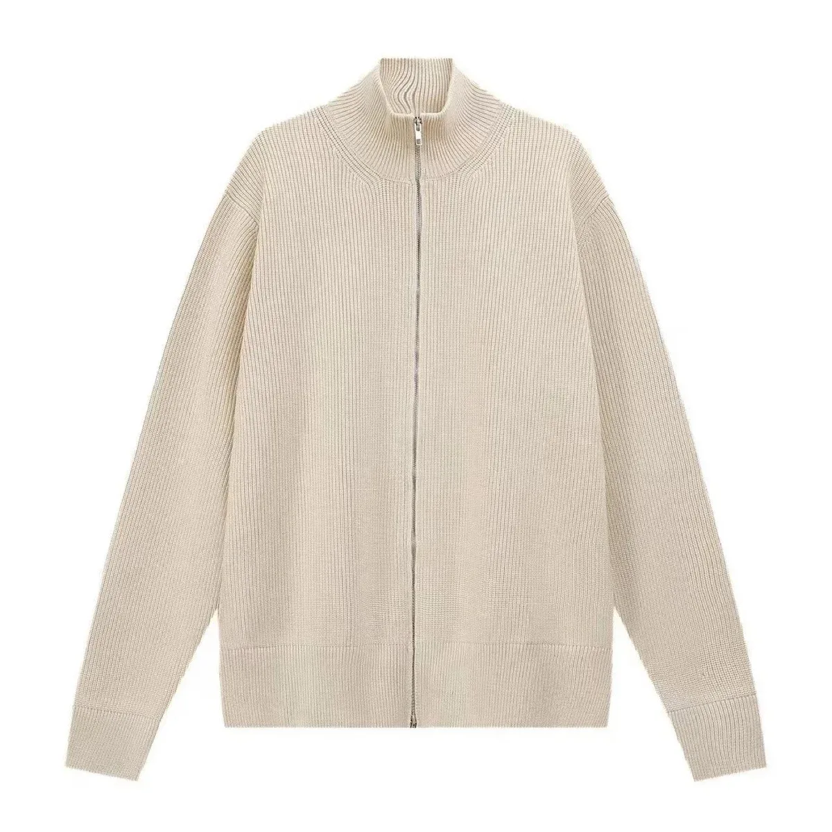 Other Beige Zip-Up Knit Sweater with Modal Blend Beige - 1