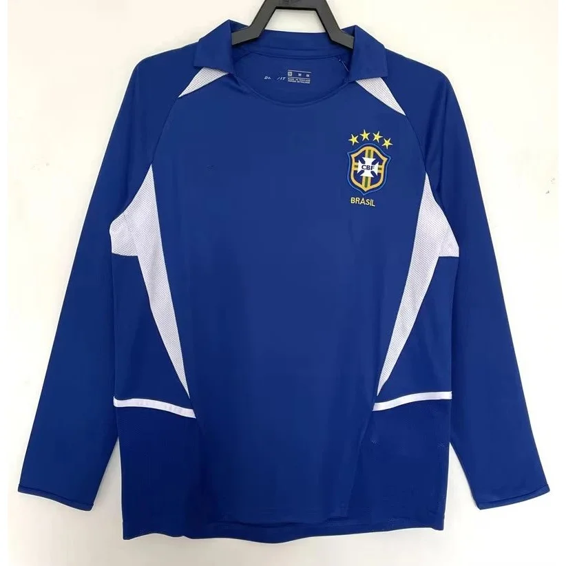 Other 2002 Brazil Away Long Sleeve Polo Shirt Blue - 1