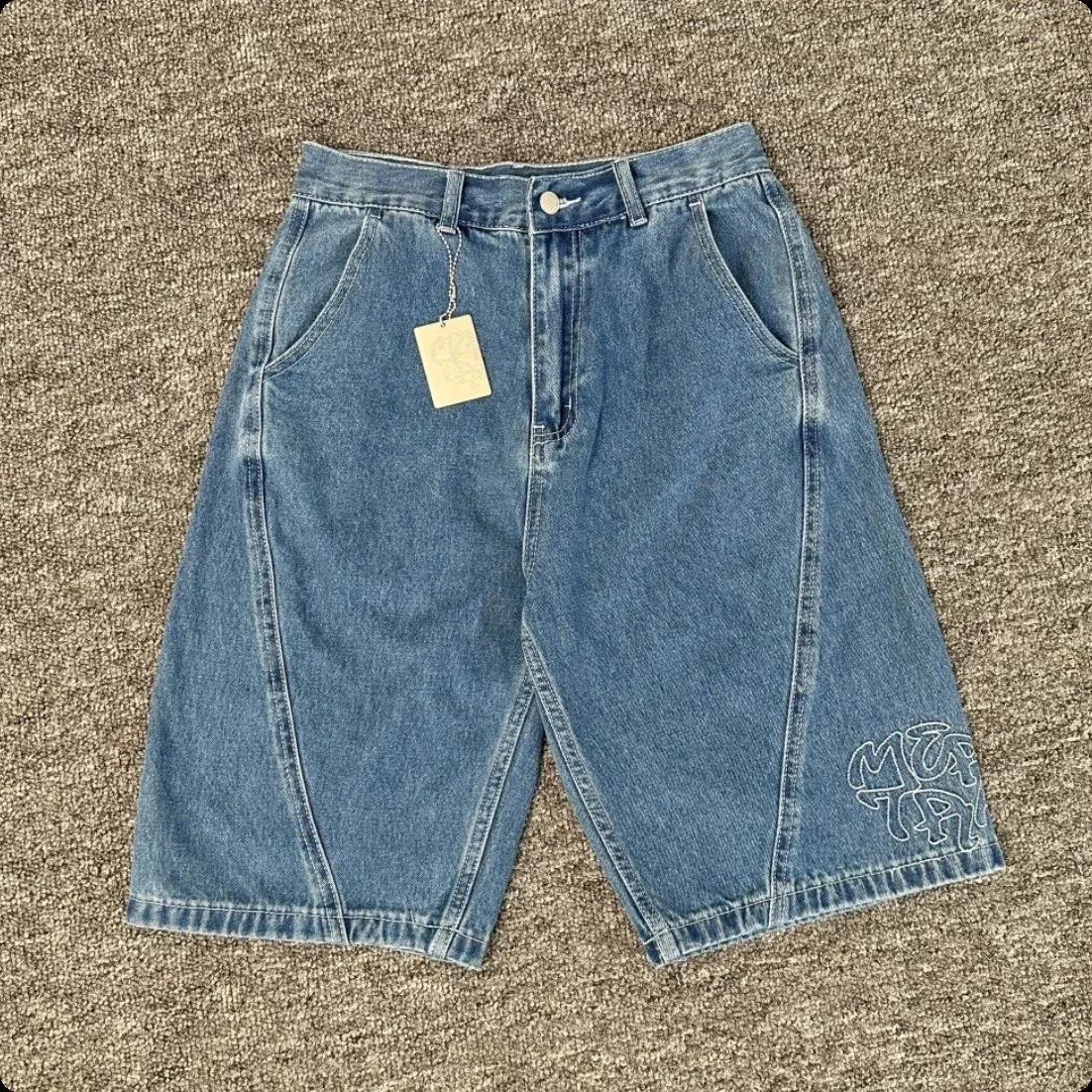 Other S073 Blue Denim Shorts with Embroidered Logo Blue - 1