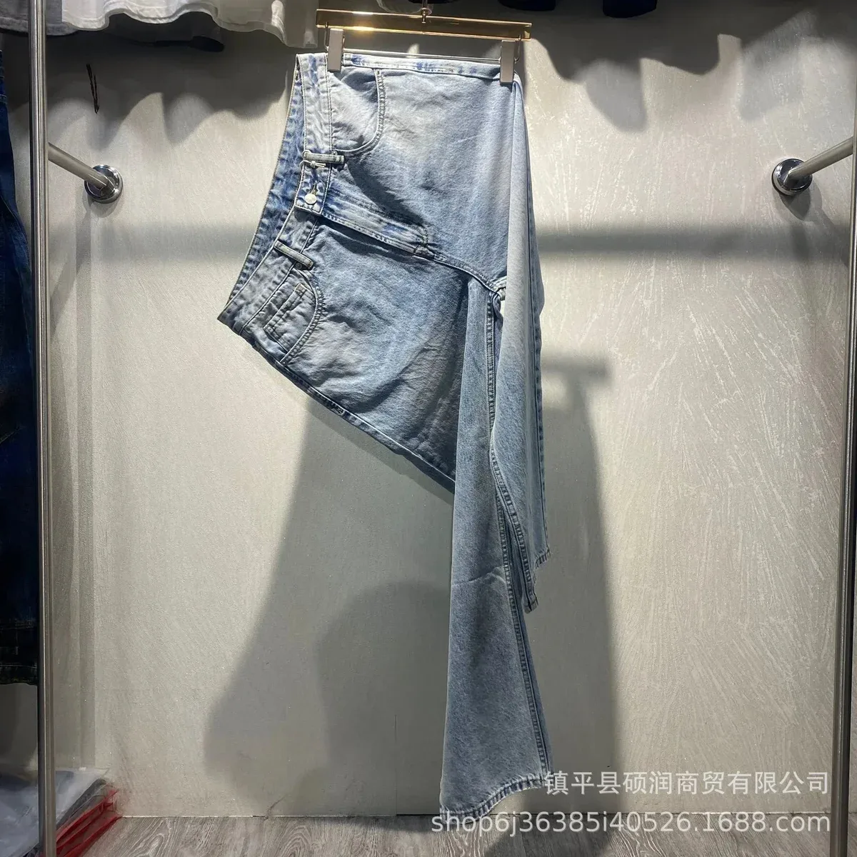 Other JK9303 Snowflake Blue Asymmetric Denim Shorts Blue - 1