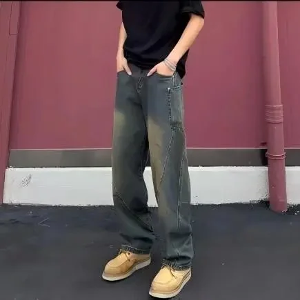 Other Unisex Distressed Denim Jeans in Mud Yellow Blue Blue - 1