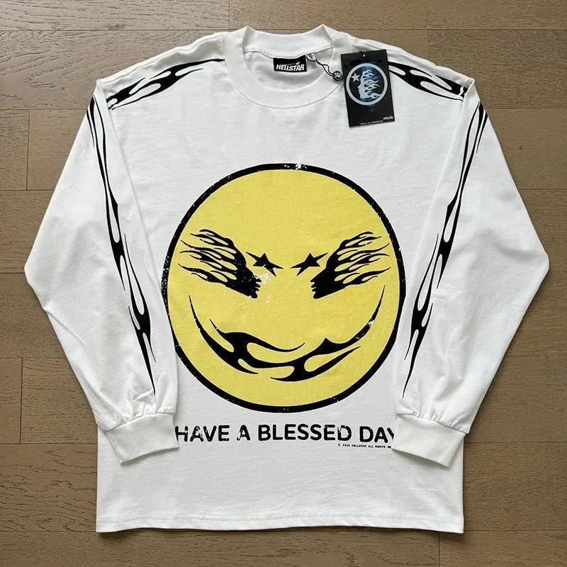Other Unisex White/Yellow Smiley Flame Long Sleeve T-Shirt White - 1