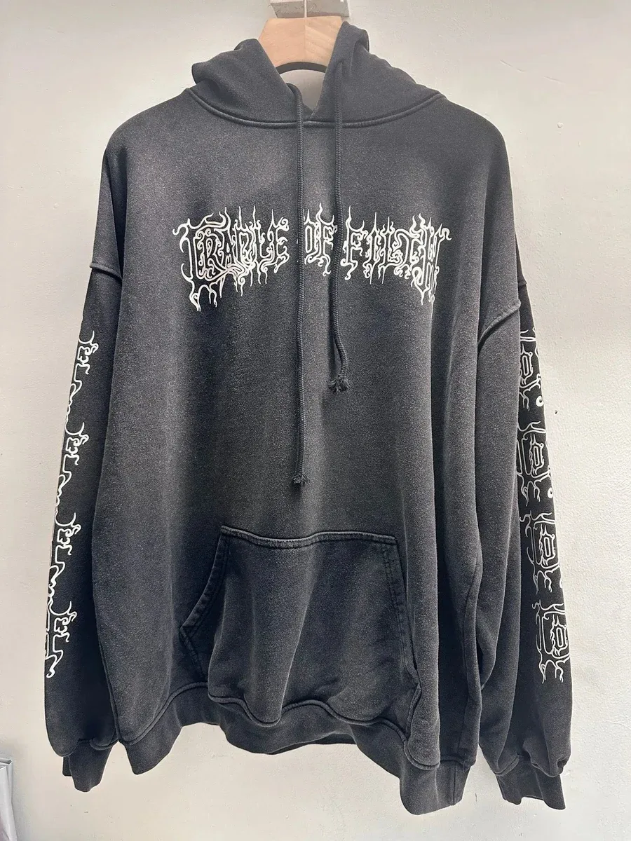 Other Unisex Dark Grey Cradle of Filth Hoodie with Gothic Print Grey - 1