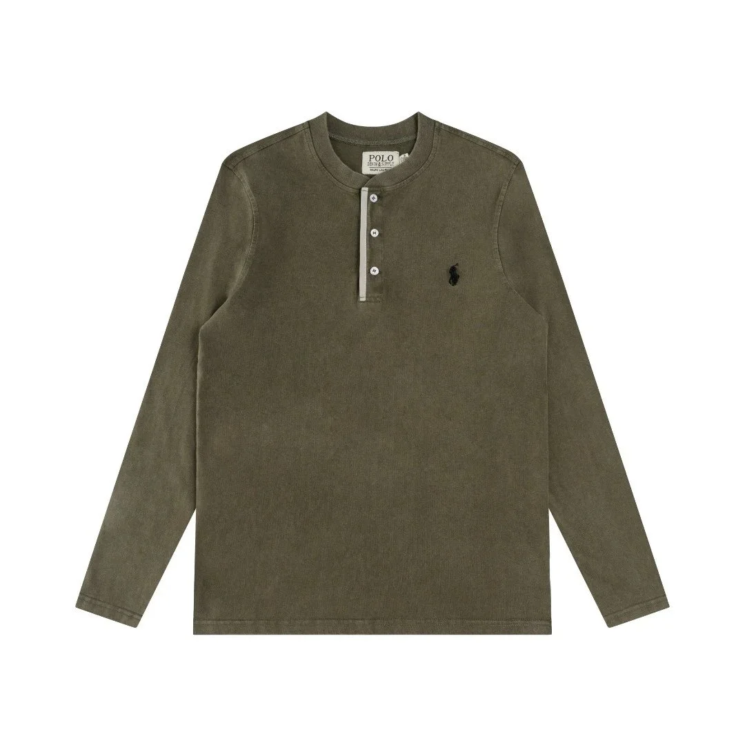 Polo Ralph Lauren Polo Ralph Lauren Classic Logo Military Green Henley Top Green - 1