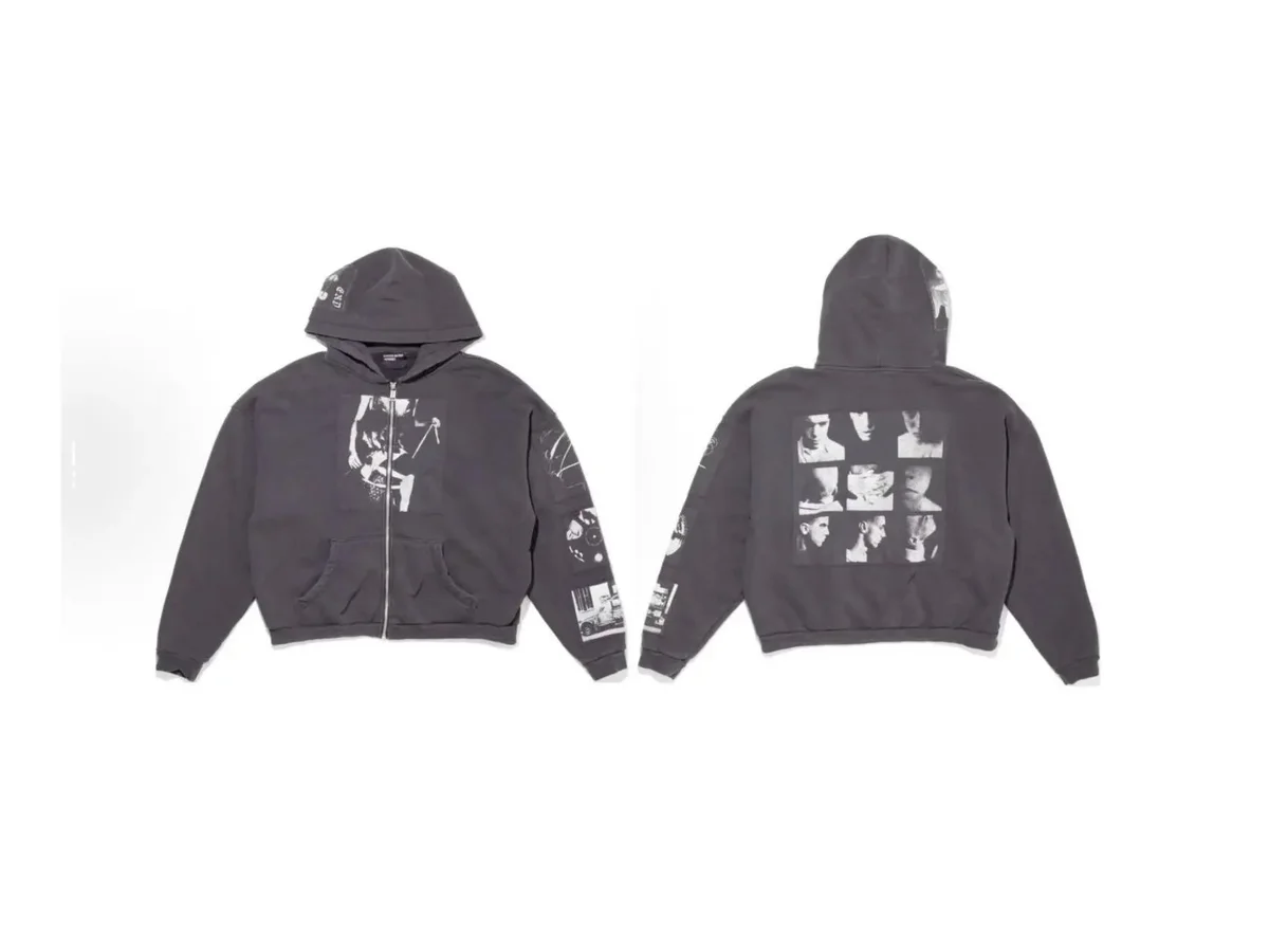 Other Unisex Washed Black Graphic Zip-Up Hoodie Black - 1