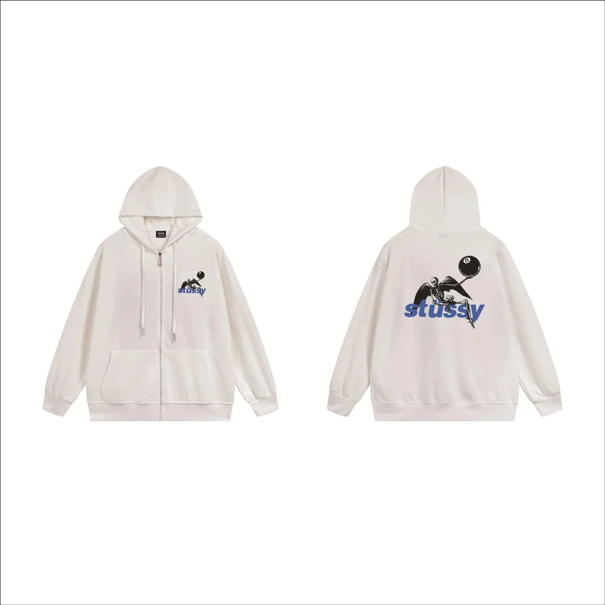 Stussy Stüssy White '8 Ball' Zip-Up Hoodie White - 1