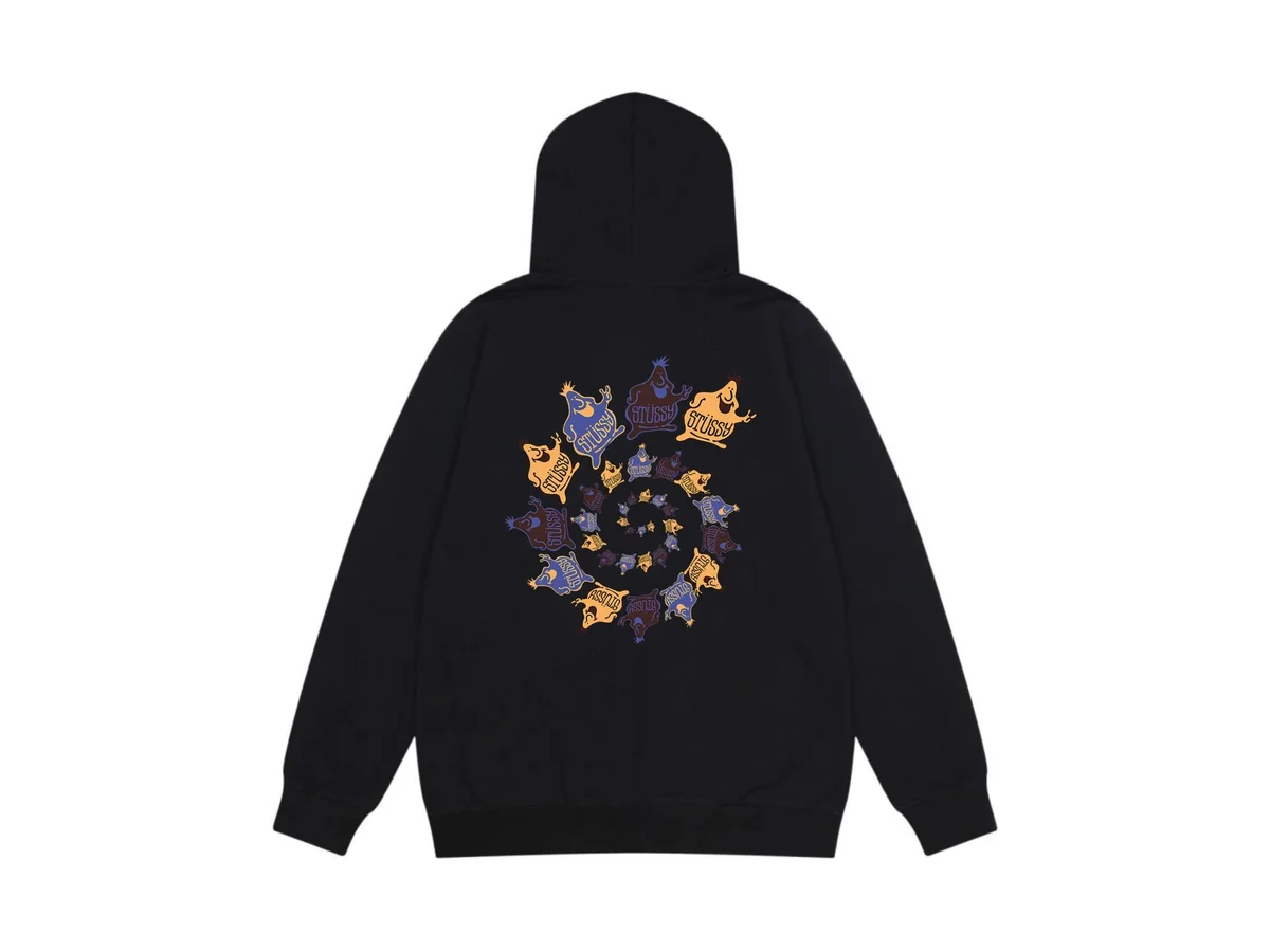 Stussy Stussy Tri-Logo Spiral Hoodie Black Black - 1
