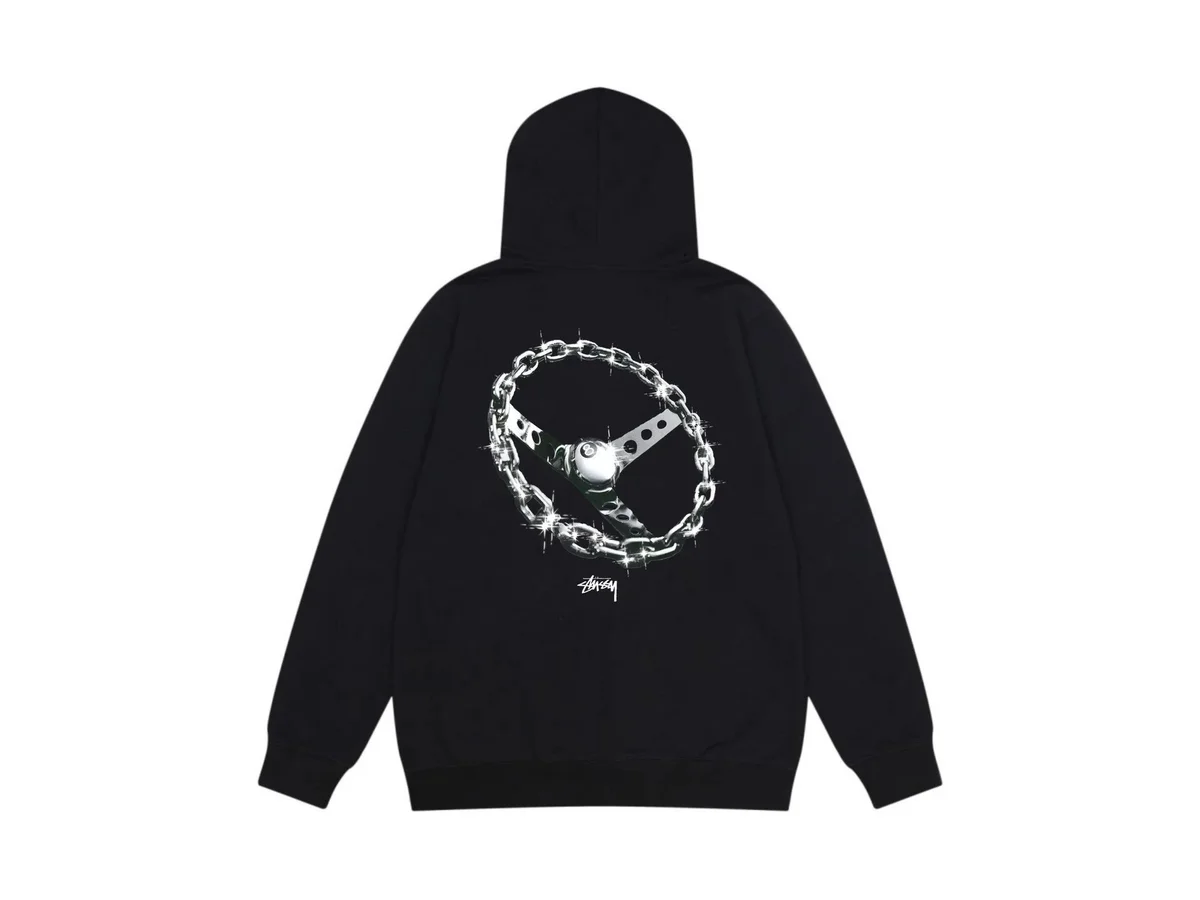 Stussy Stussy Tri-Logo Chain Steering Wheel Hoodie Black Black - 1