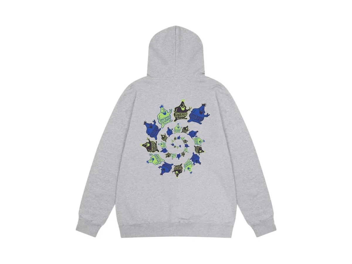 Stussy Stussy Tri-Logo Hoodie Grey Spiral Print Grey - 1