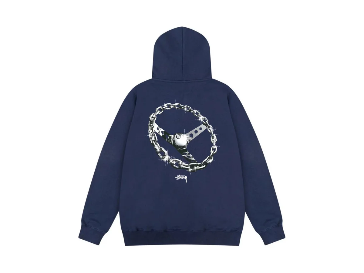 Stussy Stussy Tri-Logo Chain Steering Wheel Hoodie Navy Navy - 1