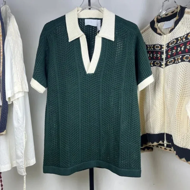 Other Dark Green Knit Polo Top with White Collar Green - 1
