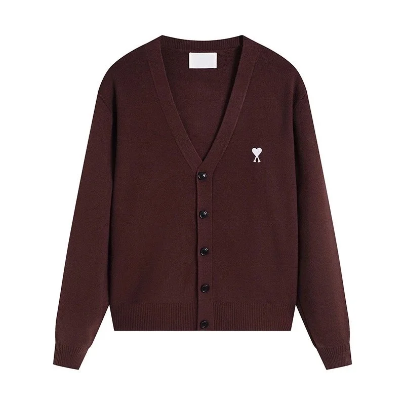 Ami Paris Ami Paris Ami de Coeur V-Neck Cardigan Brown Brown - 1