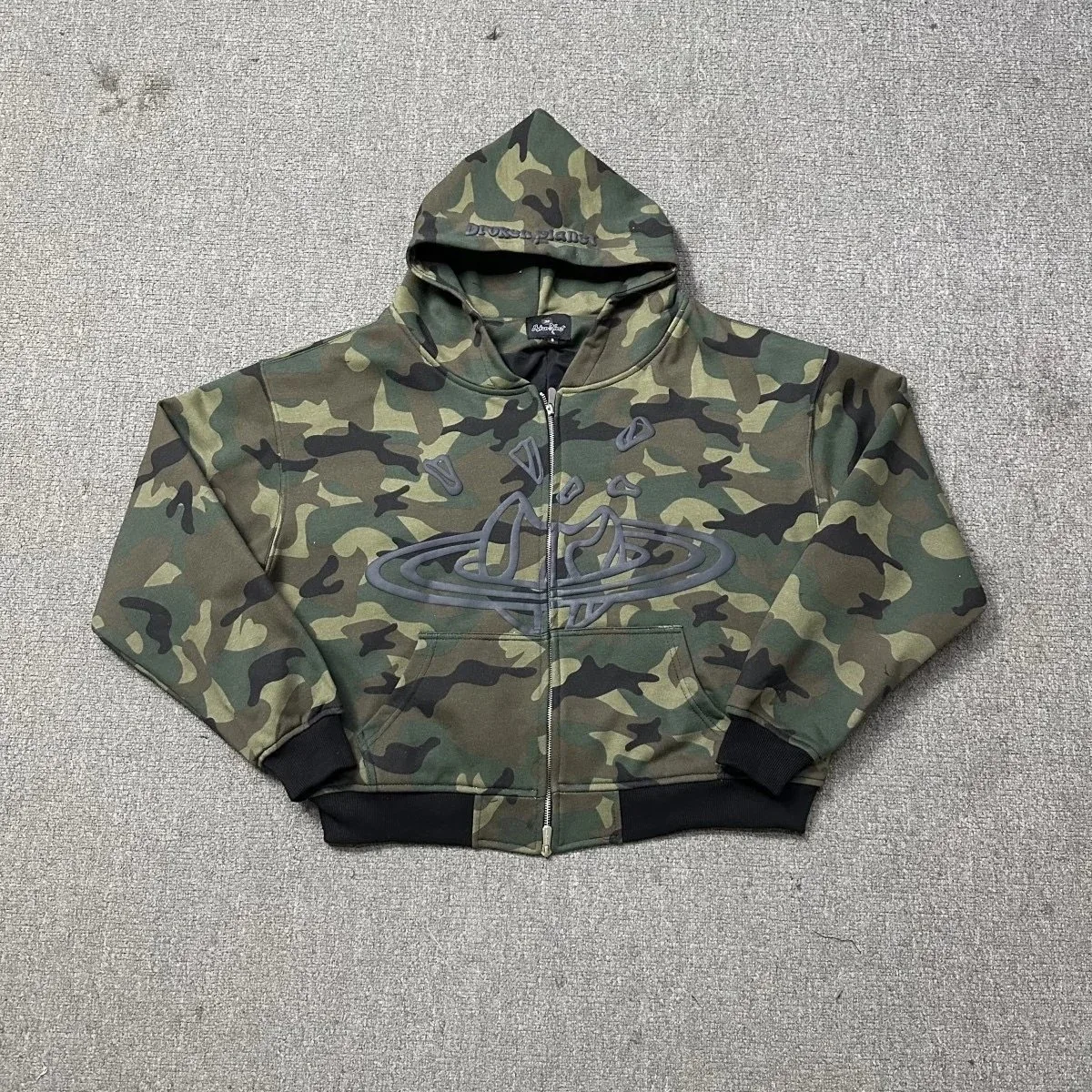 Other Camo Zip-Up Hoodie with Embroidered Logo Green - 1