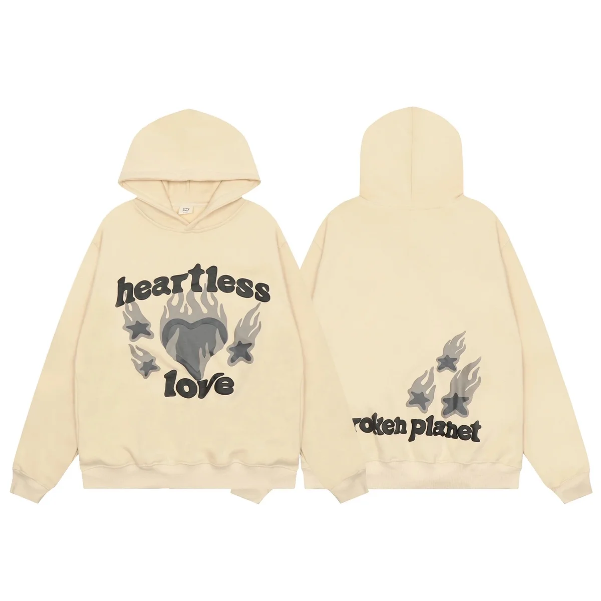 Other Unisex Heartless Love Hoodie Cream Flame Print Beige - 1