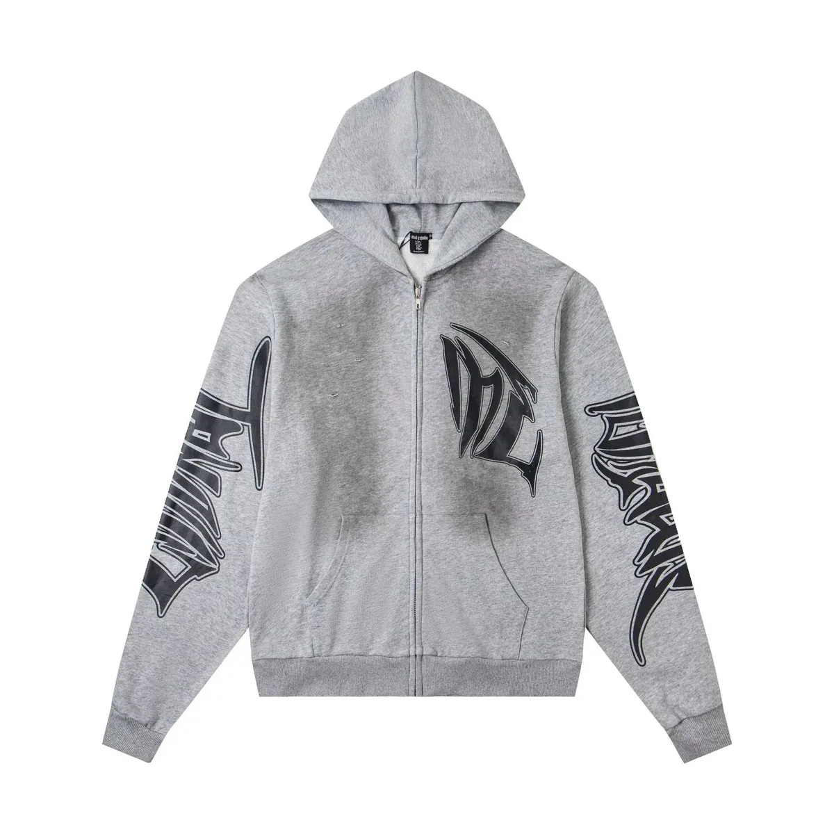 Other Unisex Grey Graphic Zip-Up Hoodie Grey - 1