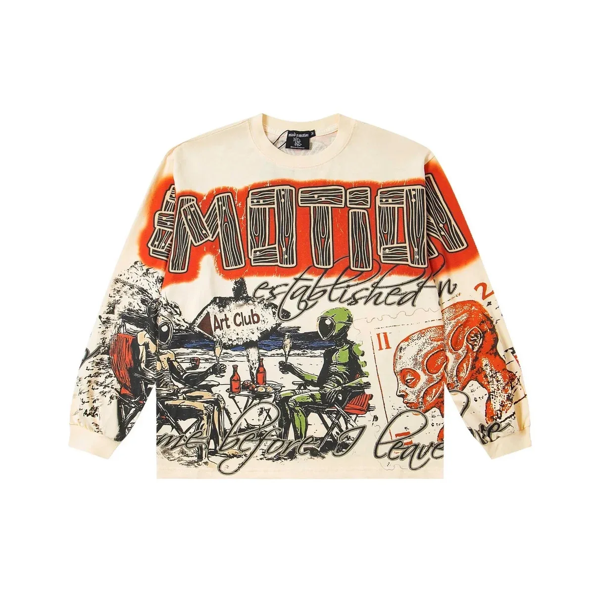 Other Unisex Art Club Long Sleeve Tee Cream Motion Print Cream - 1