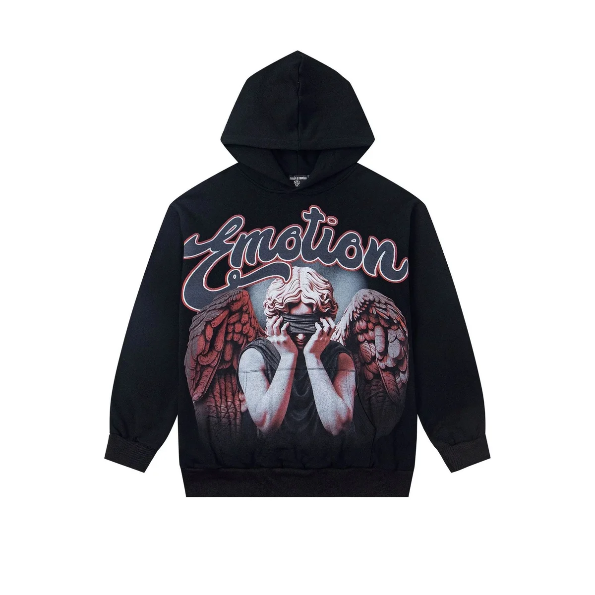 Other Emotion Hoodie Black Angel Print Sweatshirt Black - 1