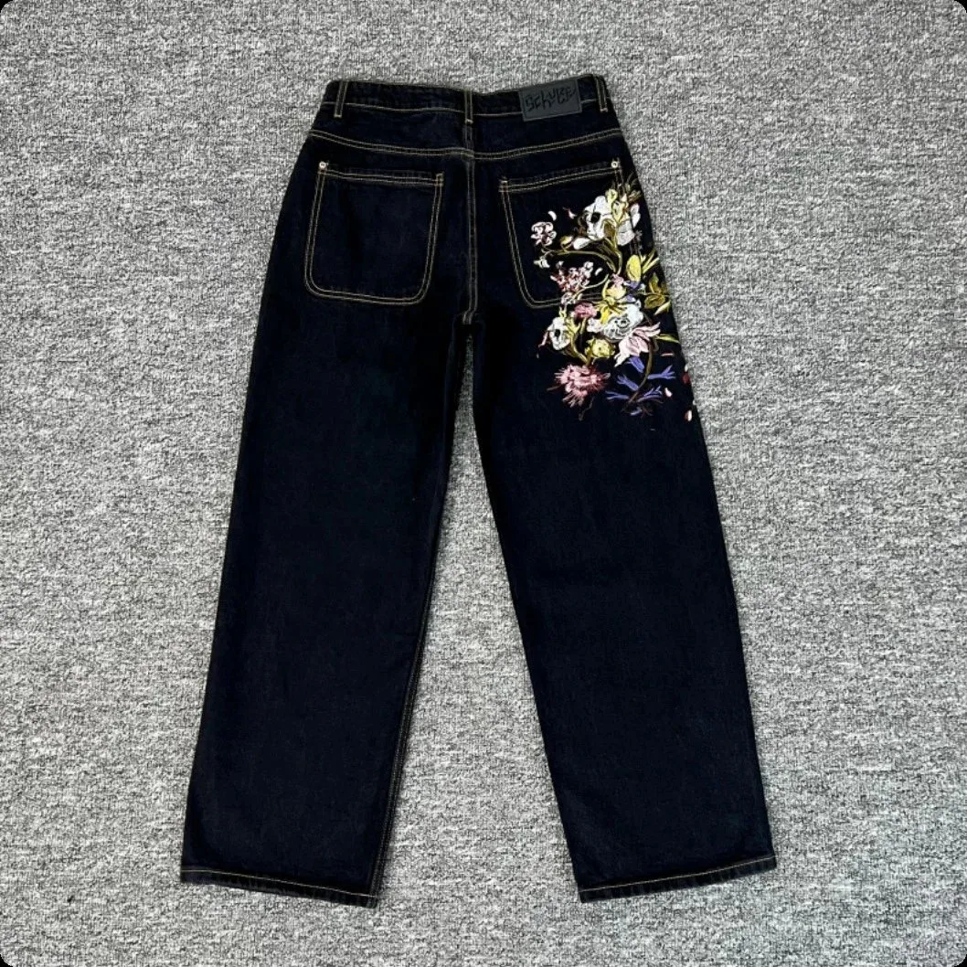 Other Floral Embroidered Jeans Black Denim Bottoms Black - 1