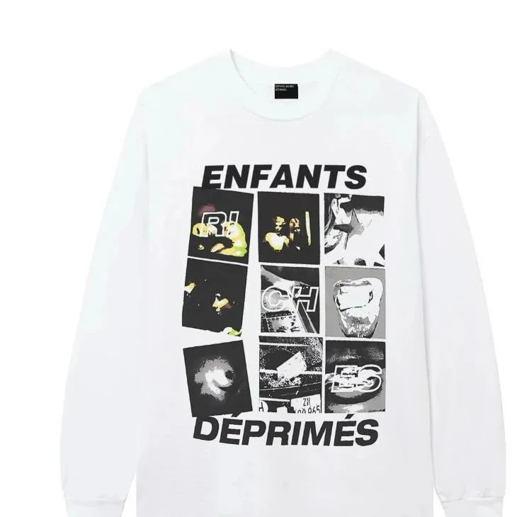 Other Unisex White 'Enfants Déprimés' Long Sleeve T-Shirt White - 1