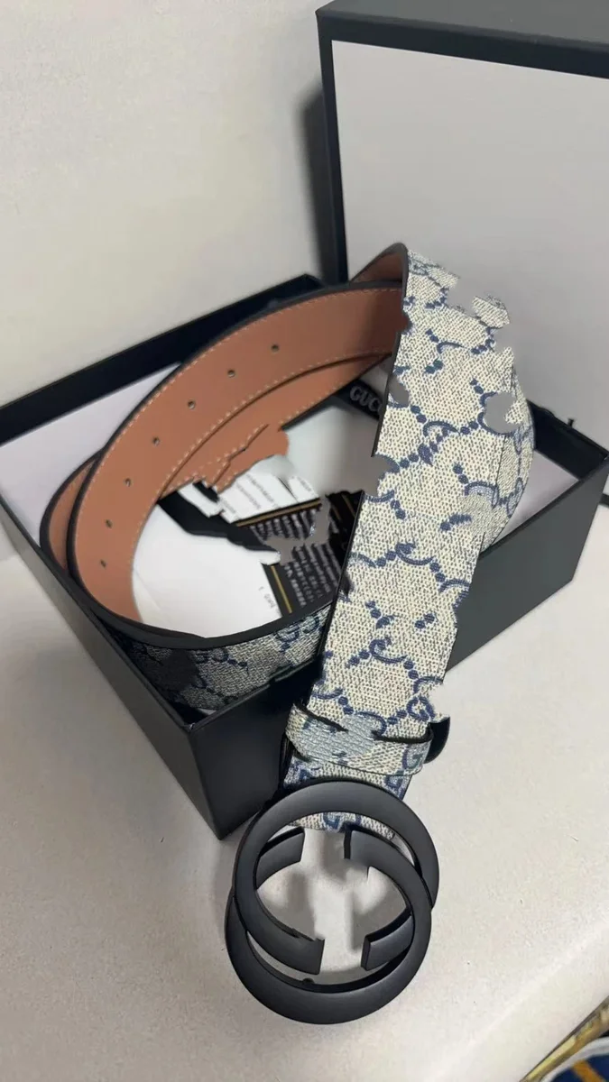 Gucci Gucci GG Marmont Blue Canvas Gun Buckle Belt Blue - 1