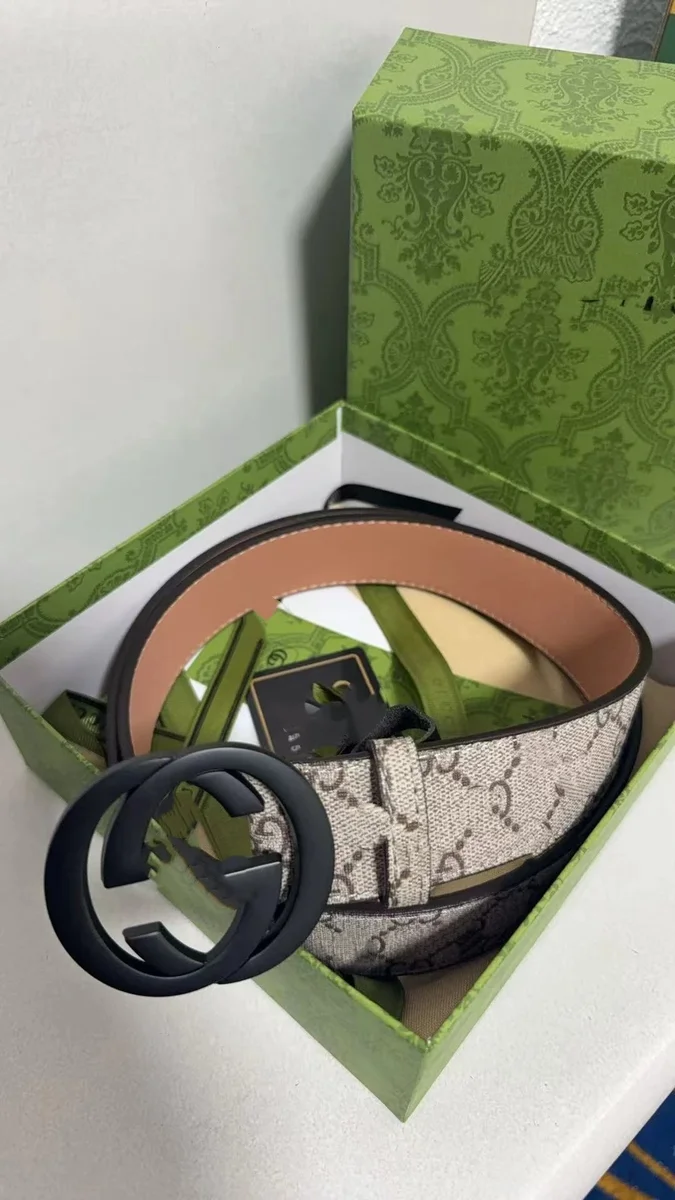 Gucci Gucci GG Marmont Beige Canvas Belt with Black Buckle Beige - 1