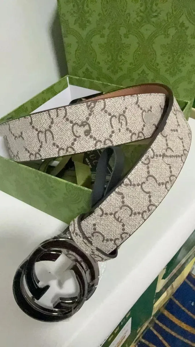 Gucci Gucci GG Marmont Beige Canvas Belt with Gun Buckle Beige - 1