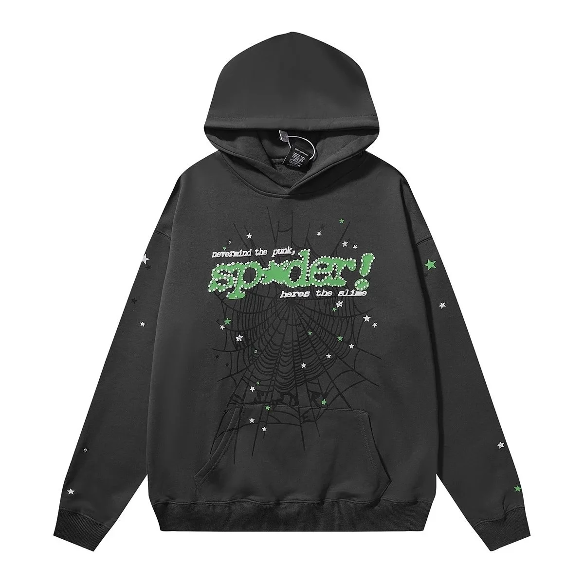 Other Unisex Grey Green Spider Print Hoodie Grey - 1