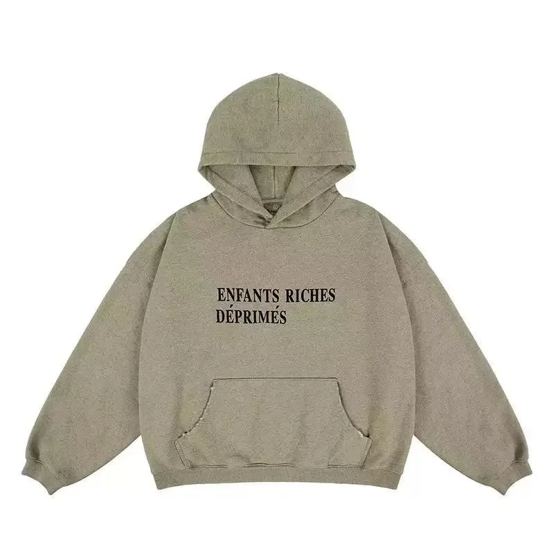 Other Unisex Water-Washed Beige Hoodie with 'Enfants Riches Déprimés' Print Beige - 1