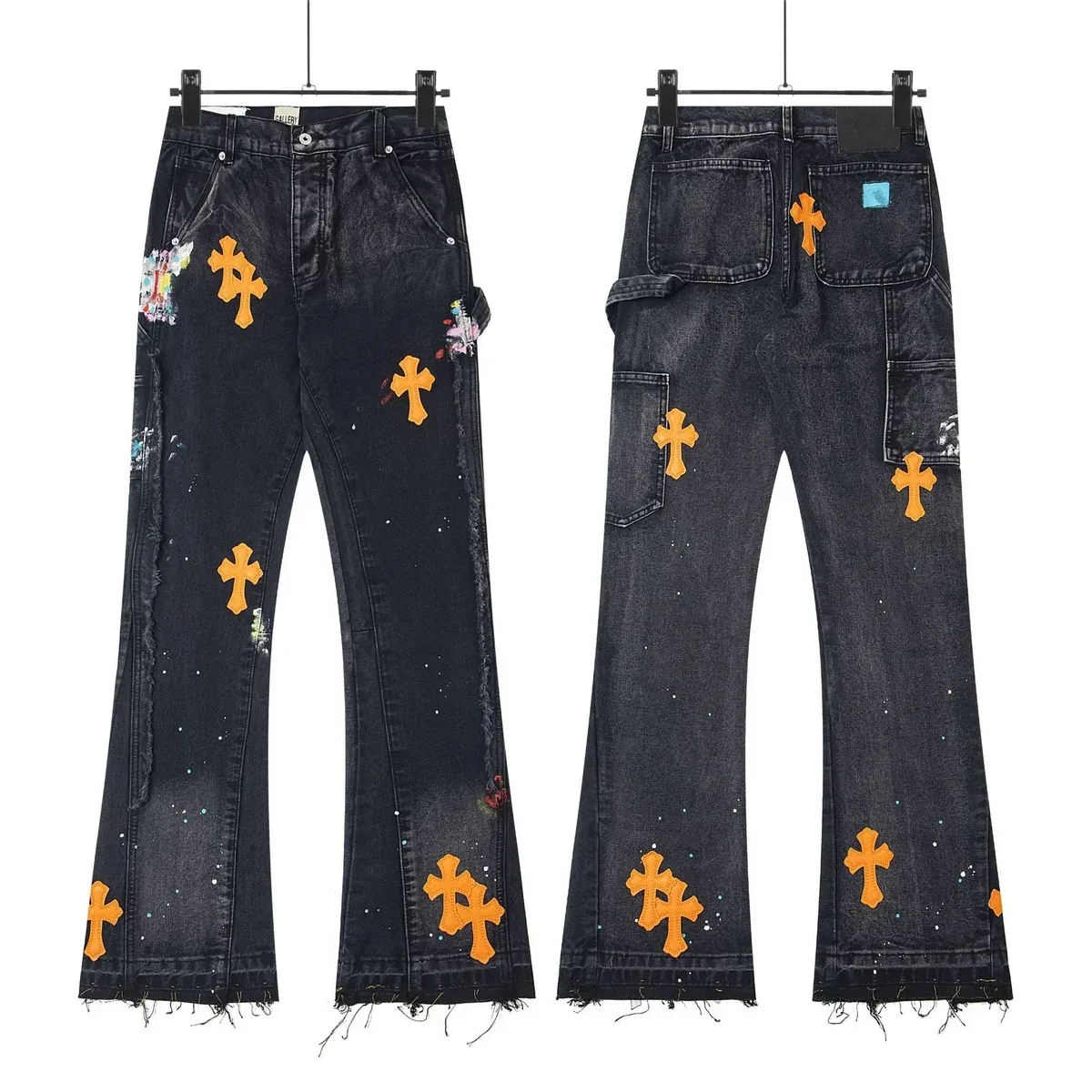 Chrome Hearts Chrome Hearts Cemetery Cross Orange Cross Black Jeans Black - 1