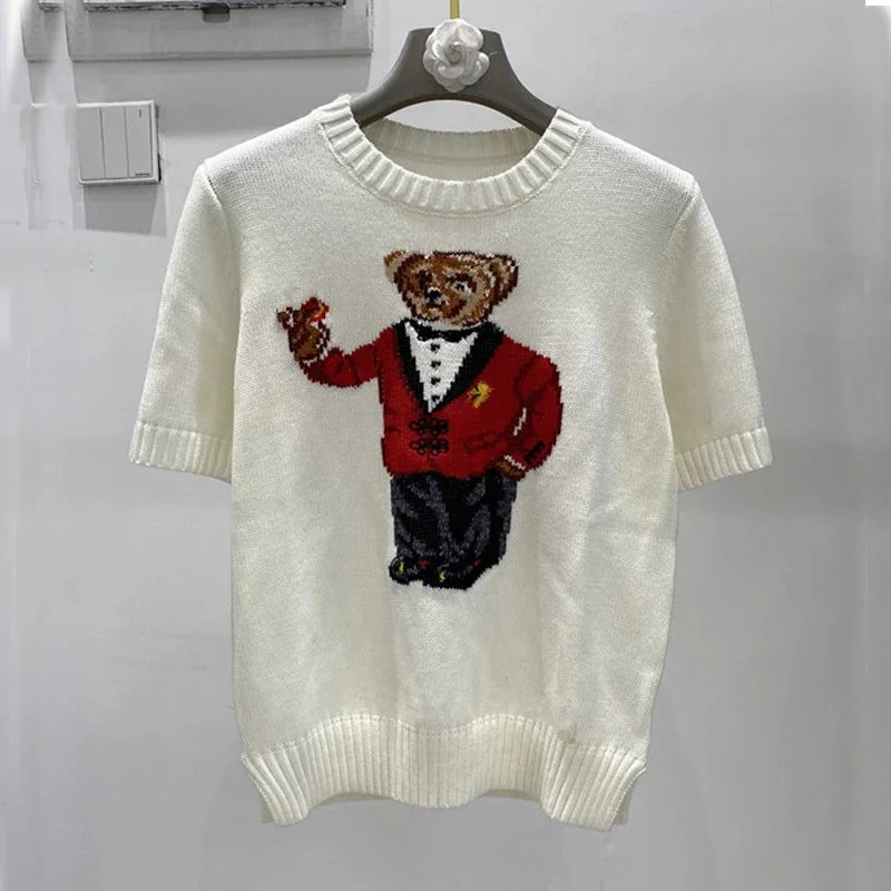 Other White Red Bear Knit Short Sleeve Top White - 1