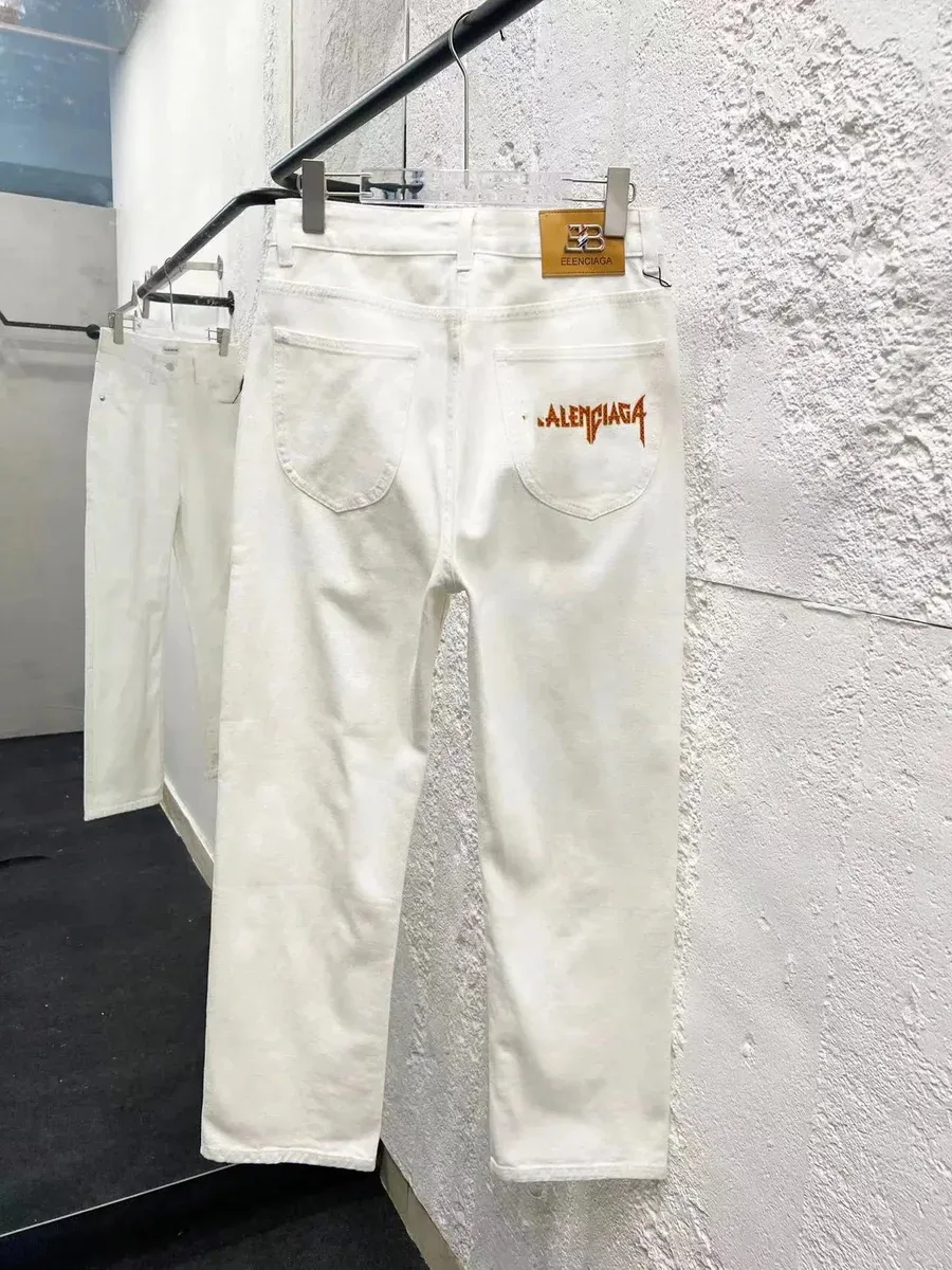 Balenciaga Balenciaga White 'Calenciaga' Embroidered Jeans White - 1