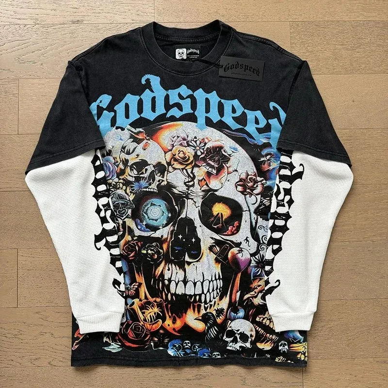 Godspeed Godspeed Triple Black Skull Print Long Sleeve T-Shirt Black - 1