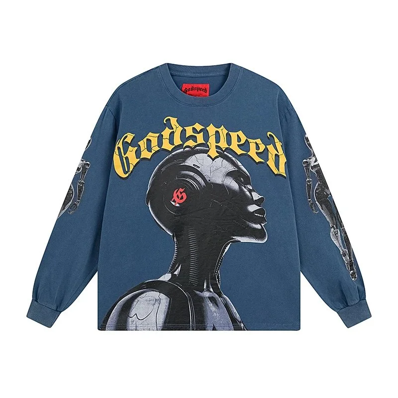 Godspeed Godspeed Blue 'Godspeed' Graphic Long Sleeve T-Shirt Blue - 1