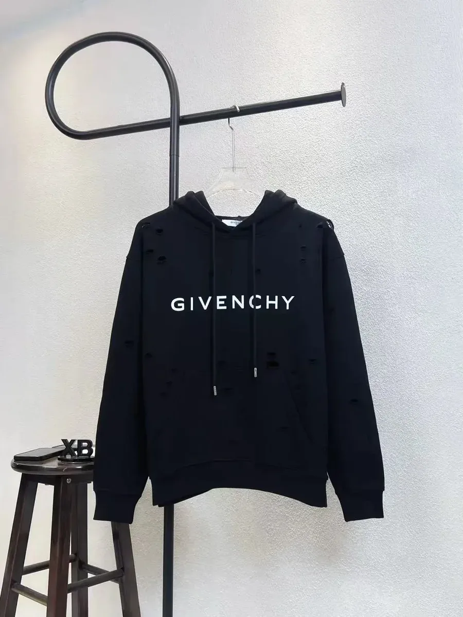 Givenchy Givenchy Distressed Logo Hoodie Black Black - 1