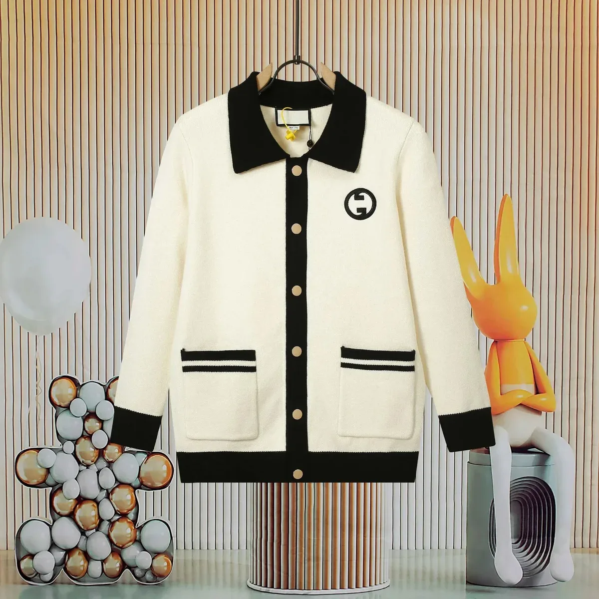 Other 3 Wool Cardigan Cream & Black Knit Top Cream - 1