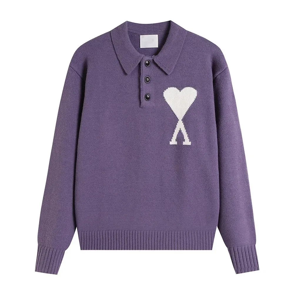 Ami Paris Ami Paris Ami de Coeur Polo Sweater Deep Purple Purple - 1