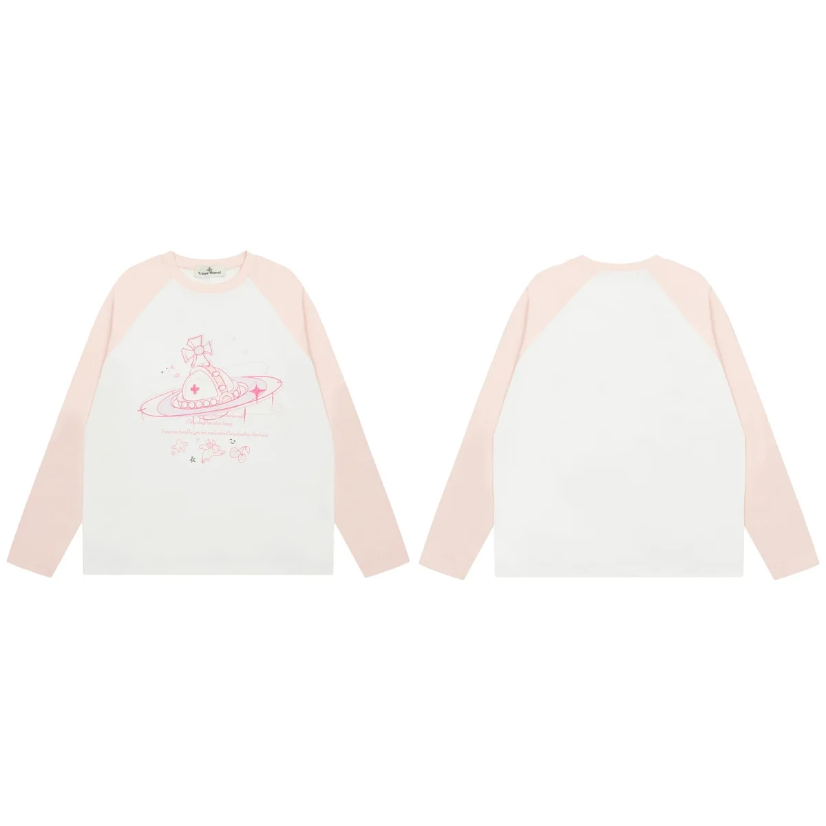 Other Unisex White & Pink Raglan T-Shirt with Print Pink - 1